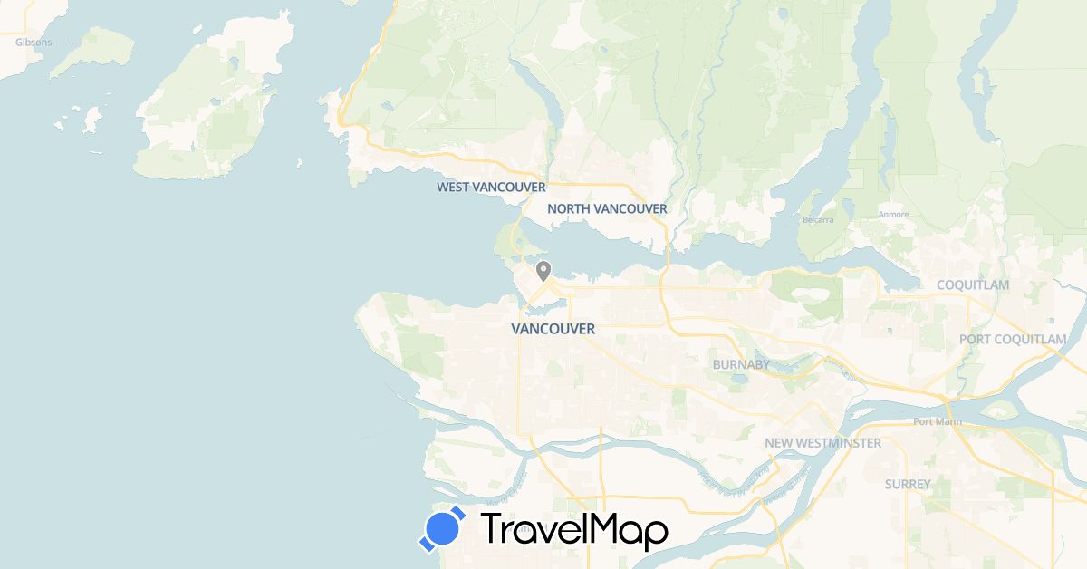 TravelMap itinerary: plane in Canada (North America)